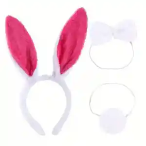 Fuşya Pembe Tavşan Kulak Papyon Kuyruk 3&#39;lü Parti Seti