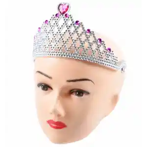 Fuşya Kalpli Gümüş Renk Kraliçe Tacı Prenses Tacı NessiWorld