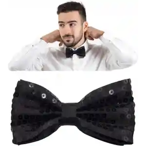 Gece Işıltısı Siyah Payetli Pullu Papyon 7x2 cm