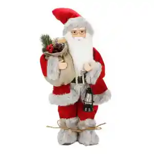 Gri Kürklü Noel Baba Dekoratif Biblo 41 cm