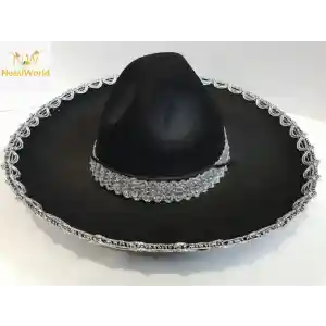 Gümüş Renk Şeritli Meksika Mariachi Latin Şapkası 55 cm Çocuk