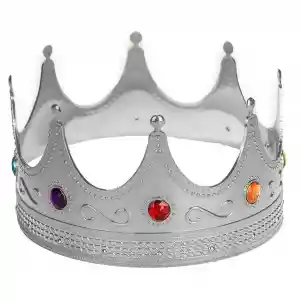 Gümüş Renk Yetişkin Çocuk Uyumlu Kral Tacı Kraliyet Tacı 60cm
