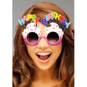 Happy Birthday Yazılı Pembe Fuşya Renk Parti Gözlüğü 12x7 cm