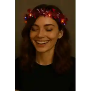 Kalp Püsküllü Gece Parıltısı 3 Modlu LED'li Işıklı Taç Kırmızı Renk