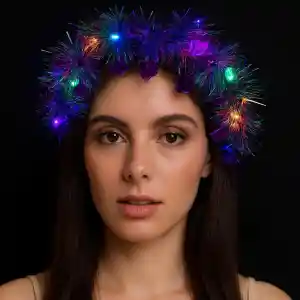 Kalp Püsküllü Gece Parıltısı 3 Modlu LED li Işıklı Taç Mor Renk