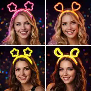 Karanlıkta Parlayan Glow Taç Seti 12 Adet – Yıldız Kalp Ay Çiçek (Her Model 3 Adet)