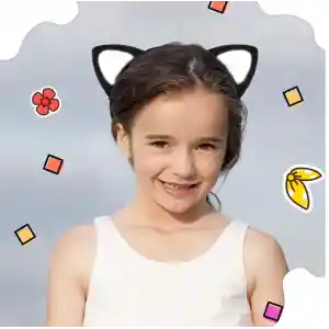 Kedi Kulak Taç Siyah İçi Beyaz Renk Pofuduk 15X17 cm