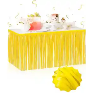 Kendinden Yapışkanlı Makaron Sarı Püsküllü Masa Eteği – 75 x 275 cm Parti Süslemesi