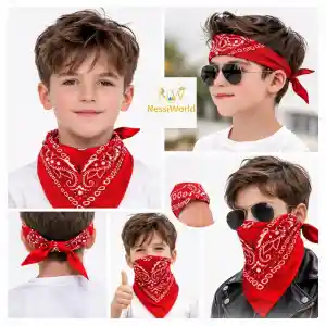 Kırmızı Kovboy Fuları Çocuk Bandana Western Desenli Boyun Fuları