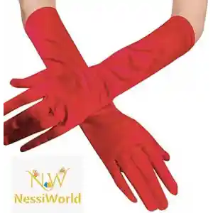 Kırmızı Renk Dirseğe Kadar Uzun Kumaş Eldiven 40 cm