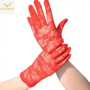 Kırmızı Renk Kısa Dantelli Eldiven