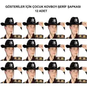 Kovboy Şerif Şapkası Siyah 12 Adet - Kostüm, Parti ve Gösteri Şapkası