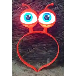 Led Işıklı & Pilli 3 Farklı Modda Yanan Uzaylı Göz Parti Tacı Kırmızı Renk 18x12 cm