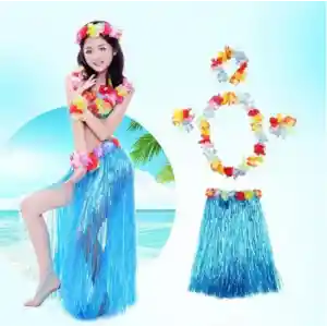Luau Aloha Hawaii Partisi  Etek Taç ve Bileklik Seti Mavi