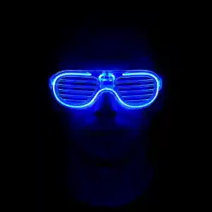 Mavi Led Işıklı Parti Gözlüğü - Neon Glow Şerit Gözlük 3 Modlu