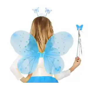 Mavi Renk Çocuk Kelebek Kanat Taç Asa Seti 50 cm