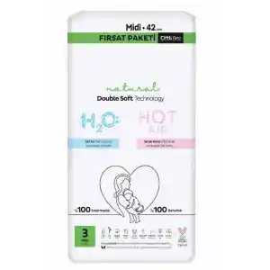 Natural Double Soft Bebek Bezi Fırsat Paketi 3 Beden 42 Adet