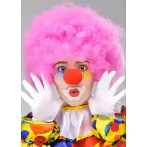 Pembe Renk Kıvırcık Afro Bonus Peruk Takma Saç ve Kırmızı Burun Seti