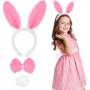 Pembe Tavşan Kostüm Seti – Taç, Papyon, Ponpon (12’li Paket)