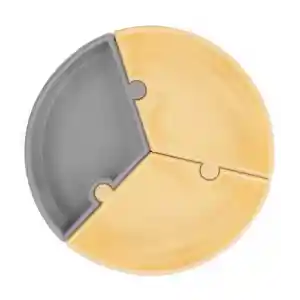 Puzzle Vakum Tabanlı Silikon Tabak Mellow Yellow / Powder Grey