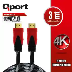 QPORT Q-HDMI33 HDMI KABLO 3MT Ver 2.0 4K ALTIN UÇLU