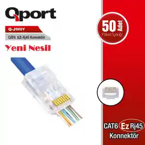 QPORT Q-J600Y EZ-PLUG YENİ NESİL CAT6 RJ45 KONNEKTÖR 50Lİ