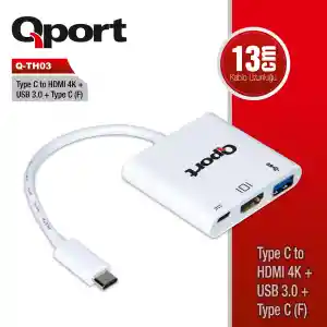QPORT Q-TH03 TYPE-C TO HDMI/USB/TYPE-C ÇEVİRİCİ ADAPTÖR