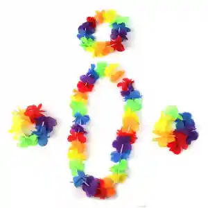 Rengarenk Hawaii Kolye Taç Bileklik Seti 4 Parça