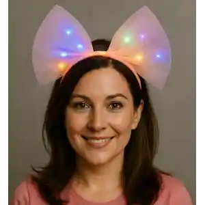 Rengarenk Led Işıklı Fiyonk Şekilli Tül Parti Tacı Pembe Renk 25x25 cm