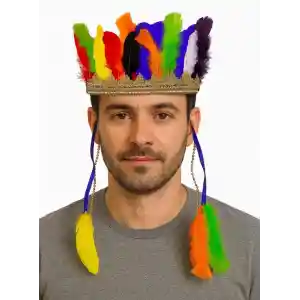 Rengarenk Tüylerle İşlenmiş Lastikli Kızılderili Başlığı