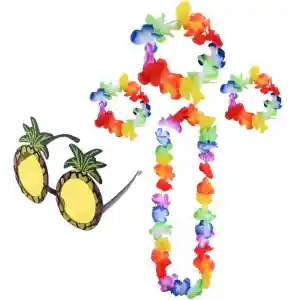 Renkli Ananas Gözlük, Taç, Kolye ve Bileklik Seti