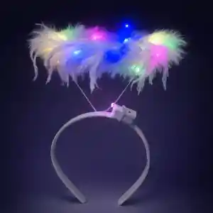 Renkli LED Işıklı Beyaz Tüylü Püsküllü Parti Tacı