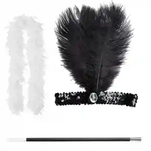 Retro Charliston Beyaz Otrişli Aksesuar Seti – 20'ler 90'lar Gatsby Kostüm Seti