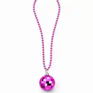 Retro Disko Topu Şekilli 80'ler 90'lar Fuşya Pembe Renk Plastik Kolye