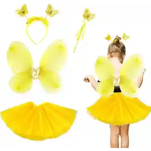 Sarı Kelebek Kostümü Çocuk  Seti 4 Parça NessiWorld