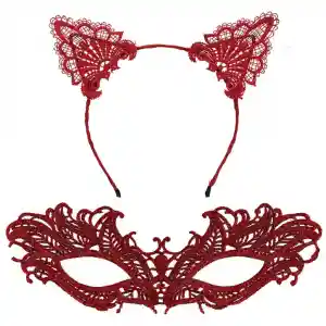 Şık Kırmızı Dantel Maske ve Taç Seti 5 No – Maskeli Balo & Özel Etkinlikler