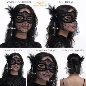 Siyah Dantel Tüllü Peçeli Parti Maskesi