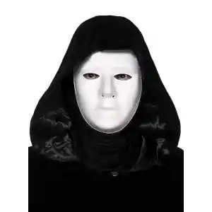 Siyah Kapüşonlu 120 cm Pelerin ve Beyaz Boyanabilir Tam Yüz Maske