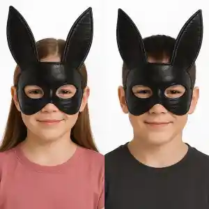 Siyah Renk Kumaş Malzemeden İmal Eva Tavşan Maskesi 19x15 cm