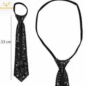 Siyah Renk Pul Payetli Işıltılı Parti Kravatı 33 cm