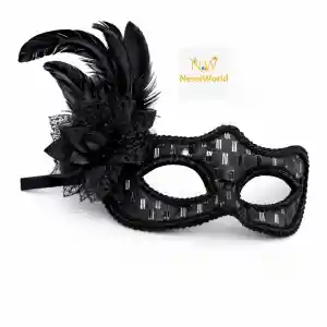 Siyah Tüylü Balo Maskesi Kadın Parti Aksesuarı