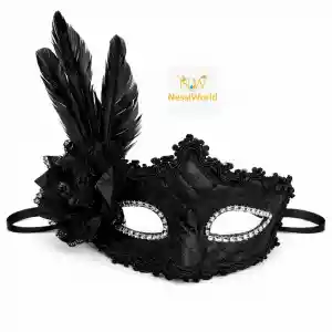 Siyah Tüylü Venedik Lüks Balo Maskesi