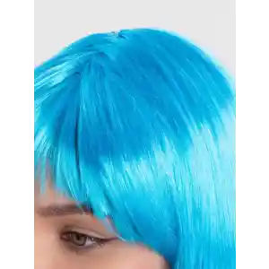 Turkuaz Açık Mavi Renk Düz Kesim Kısa Küt Parti Peruğu