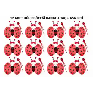Uğur Böceği Kostüm Seti - Kanat Taç Asa 3 Parça 12 Adet