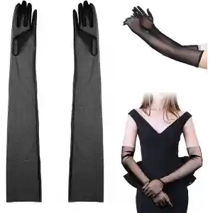 Uzun Boy Likralı Siyah Renk Yetişkin Mega Tül Eldiven 53 cm