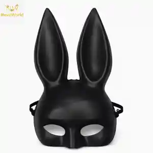 Uzun Kulaklı Siyah Lüks Tavşan Maskesi