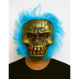 Wild Skull - Bakır Kafatası Turkuaz Saçlı İskelet Maske