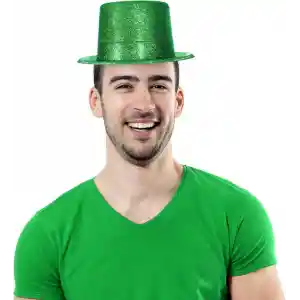 Yeşil Renk Parıltılı Simli Fötr Silindir Parti Şapkası
