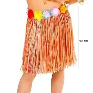 Yetişkin ve Çocuk Uyumlu Turuncu Renk Püsküllü Hawaii Luau Hula Etek 40 cm