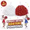 1 Çift ( 2 Adet ) Kırmızı-Beyaz Renk 23 Nisan 19 Mayıs 29 Ekim Okul Gösteri Ponponları Ekstra Dolgun